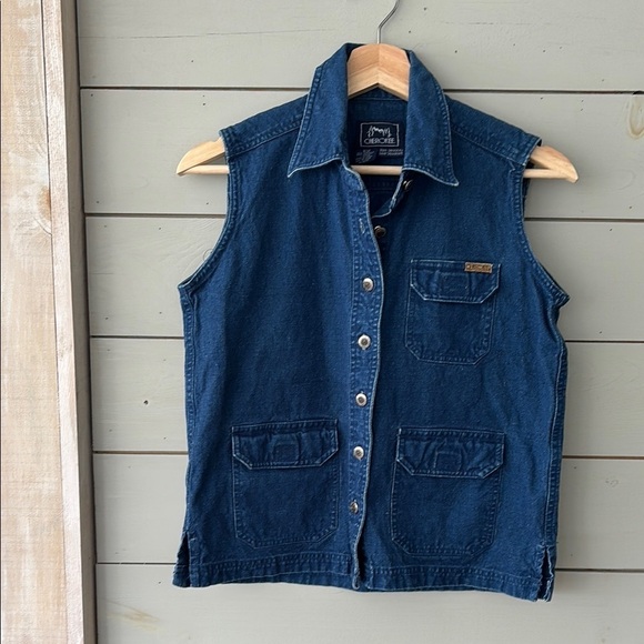 Vintage Jackets & Blazers - Vintage Linen/Cotton Cherokee Denim like Vest